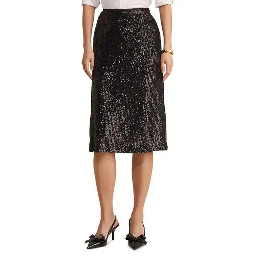NWT Vineyard Vines Sequin Embellished Midi Skirt Jet Black Size XXS